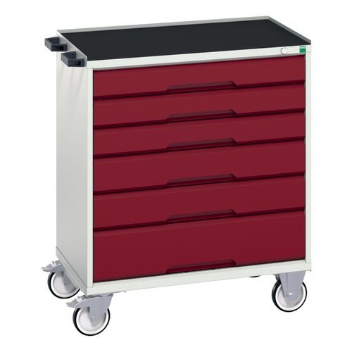 6 Drawer Mobile Cabinet Grey/Red - H X W X D: 965 X 800 X 550