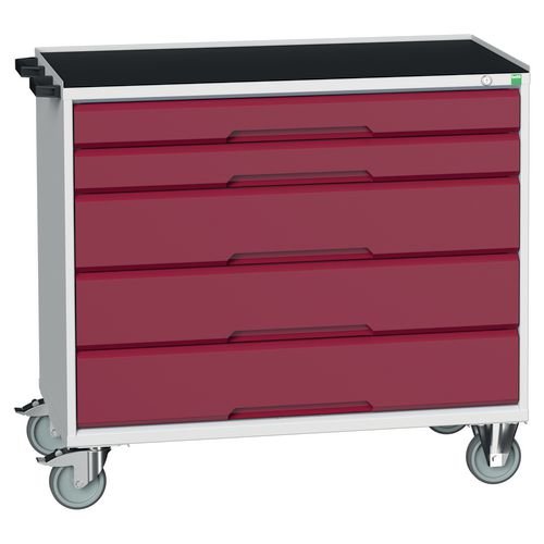 5 Drawer Mobile Cabinet Grey/Red - H X W X D: 965 X 1050 X 550