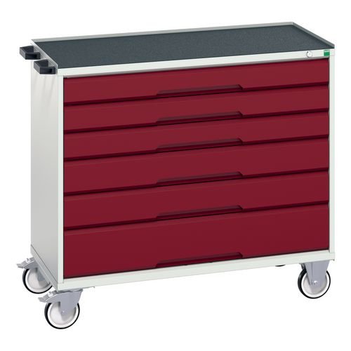 6 Drawer Mobile Cabinet Grey/Red - H X W X D: 965 X 1050 X 550