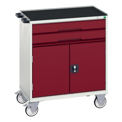 Verso Drawer Cabinet Grey/Red H X W X D 965 X 800 X 550mm, With 2 Drawers & Cupboard