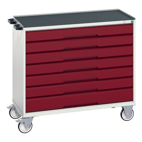 Verso Drawer Cabinet Grey/Red H X W X D 965 X 1050 X 550mm, With 7 Drawers