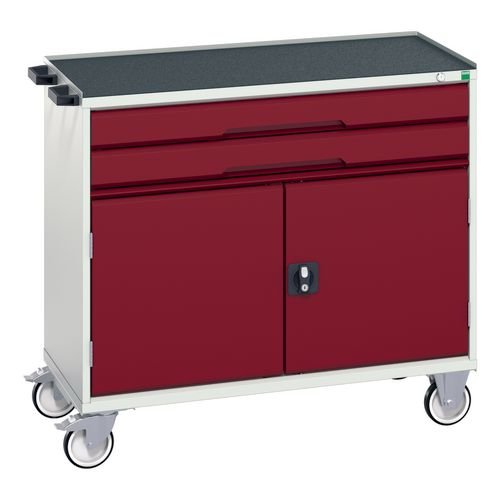 Verso Drawer Cabinet Grey/Red H X W X D 965 X 1050 X 550mm, With 2 Drawers & Cupboard