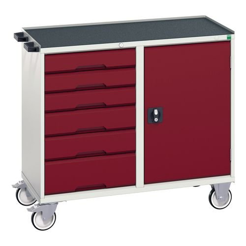 Mobile Cabinet Grey/Red With Cupboard And 6 Drawers