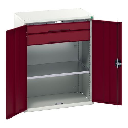 Kitted Cupboard  Red/Grey 800 Wide 2 Drawers 1 Shelf