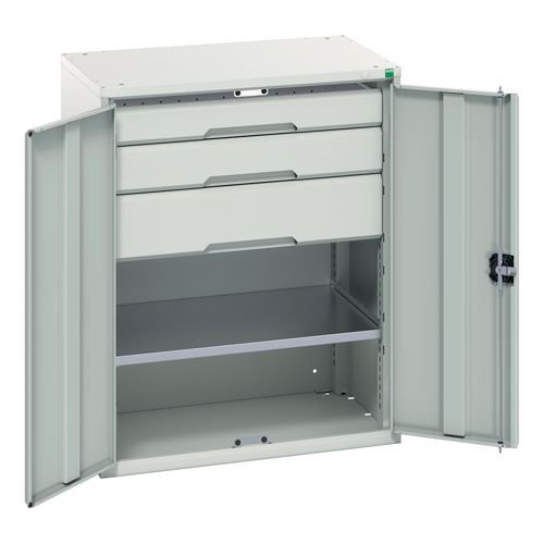 Kitted Cupboard Grey/Grey  800 Wide 3 Drawers 1 Shelf