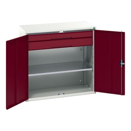 Kitted Cupboard Red/Grey 1050 Wide 2 Drawers 1 Shelf