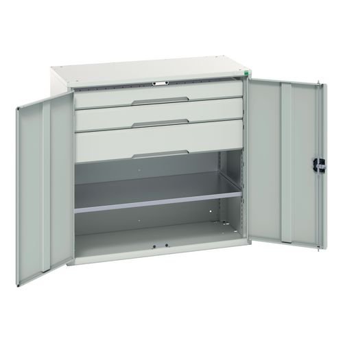 Kitted Cupboard Grey/Grey 1050 Wide 3 Drawers 1 Shelf
