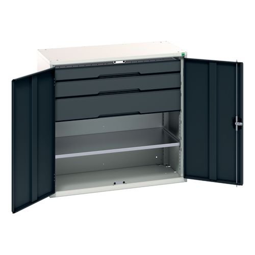 Kitted Cupboard Anthracite/Grey 1050 Wide 3 Drawers 1 Shelf