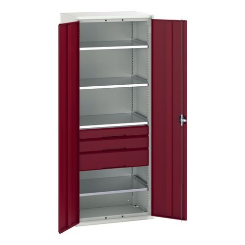 Kitted Cupboard  Red/Grey 800 Wide 3 Drawers 4 Shelves