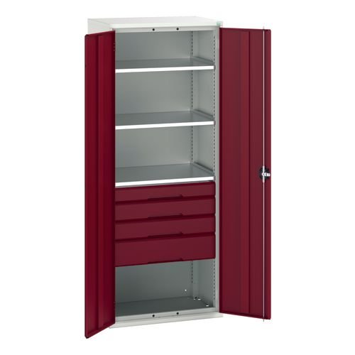 Kitted Cupboard  Red/Grey 800 Wide 4 Drawers 3 Shelves