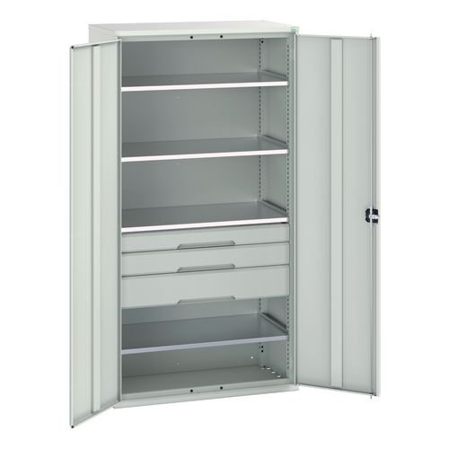 Kitted Cupboard Grey/Grey 1050 Wide 3 Drawers 4 Shelves