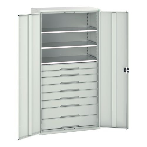 Kitted Cupboard Grey/Grey 1050 Wide 8 Drawers 3 Shelves