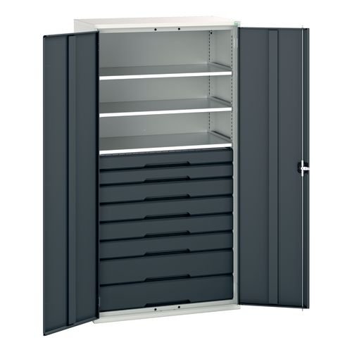 Kitted Cupboard Anthracite/Grey 1050 Wide 8 Drawers 3 Shelves