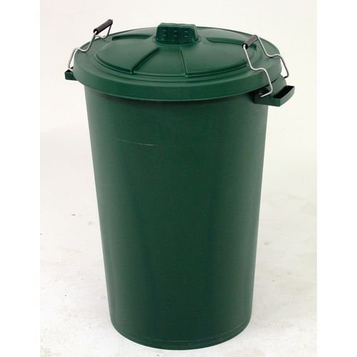 Coloured dustbin with locking clip lid, green