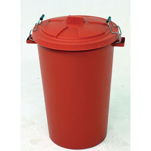 Coloured dustbin with locking clip lid, red