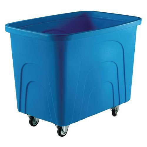 Slingsby robust rim tapered plastic container trucks, blue castors in  corner pattern