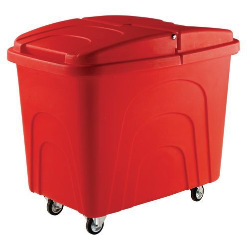 Slingsby robust rim tapered plastic container trucks, with lids, red castors in corner pattern