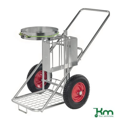 Steel street cleaning trolley, puncture proof tyred wheels