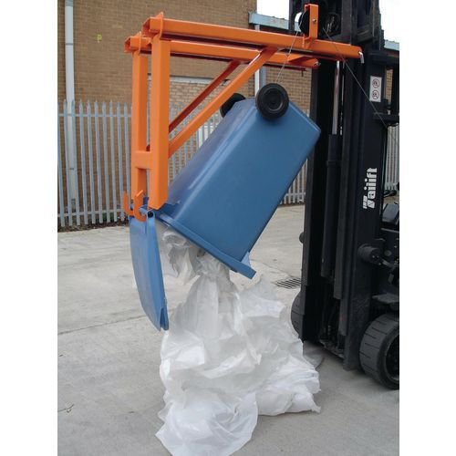 Forklift truck mounted wheelie bin tipper