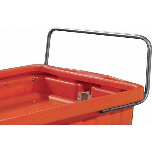 Handles for self-levelling plastic container truck