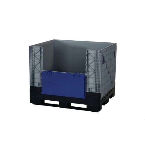 Folding plastic pallet box with drop gate