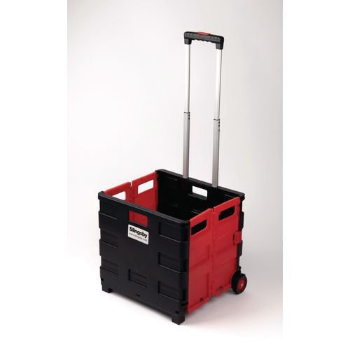 Slingsby Folding Box Trolley with Telescopic Handle 35Kg Capacity W380 x D430 x H410 (Open) Black/Red - 418972