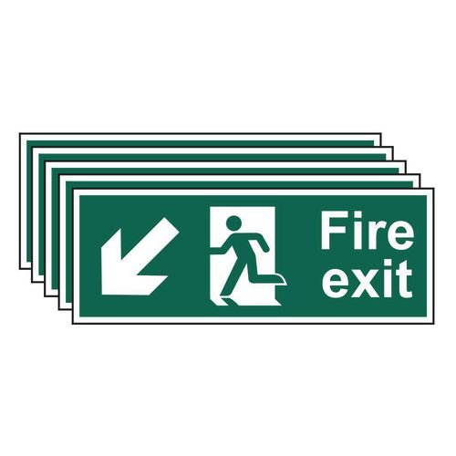 Fire Exit (Man Arrow Down/Left) - Sav (400 X 150mm) - Pack Of 5