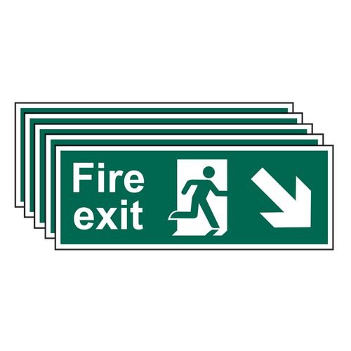 Fire Exit (Man Arrow Down/Right) - Sav (400 X 150mm) - Pack Of 5