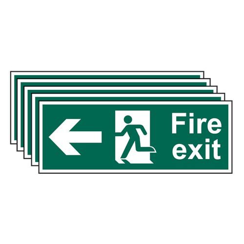 Fire Exit (Man Arrow Left) - 1.2mm Recyclable Pp (400 X 150mm) - Pack Of 5
