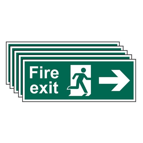 Fire Exit (Man Arrow Right) - 1.2mm Recyclable Pp (400 X 150mm) - Pack Of 5