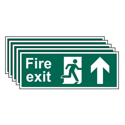 Fire Exit (Man Arrow Up) - 1.2mm Recyclable Pp (400 X 150mm) - Pack Of 5