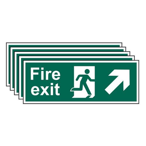 Fire Exit (Man Arrow Up/Right) - 1.2mm Recyclable Pp (400 X 150mm) - Pack Of 5