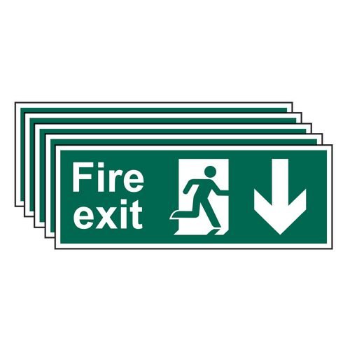 Fire Exit (Man Arrow Down) - 1.2mm Recyclable Pp (400 X 150mm) - Pack Of 5