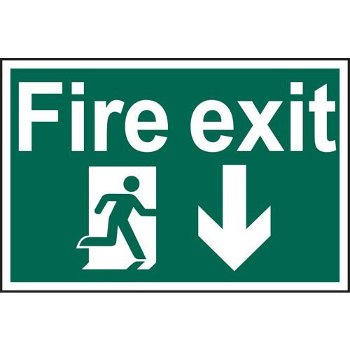 Fire Exit Running Man Arrow Down - Sapp (300 X 200mm)
