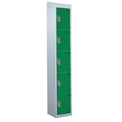 Standard Locker - With Sloping Top 1800.450.450 - 5 Compartment Green Doors