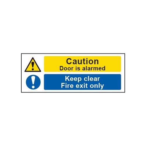 Caution Door Is Alarmed / Keep Clear / Fire Exit Only - 1.2mm Recyclable Pp (400 X 150mm)