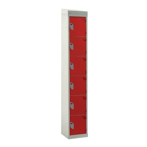 Standard Locker - With Sloping Top 1800.300.300 - 6 Compartment - Red Doors
