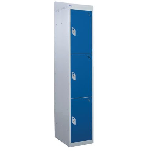 Standard Locker - With Sloping Top 1800.300.450 - 3 Compartment - Dark Blue Doors