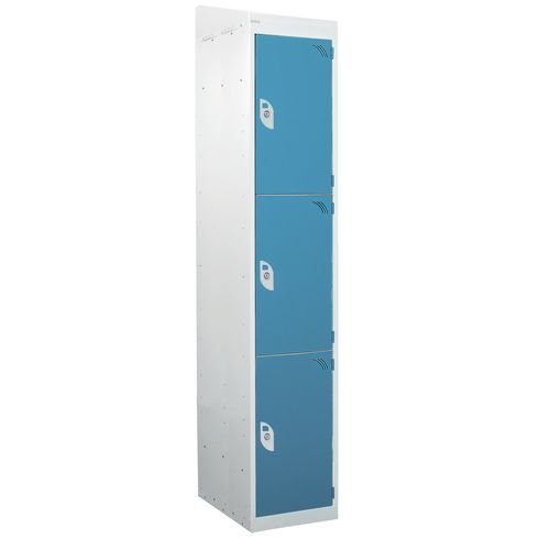 Standard Locker - With Sloping Top 1800.300.450 - 3 Compartment - Light Blue Doors