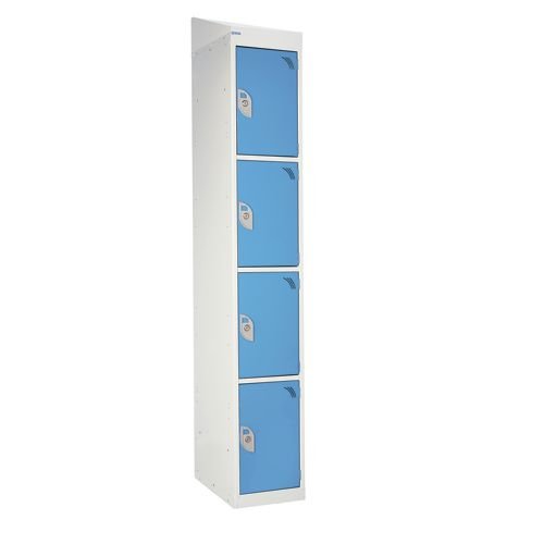Standard Locker - With Sloping Top 1800.300.450 - 4 Compartment - Light Blue Doors