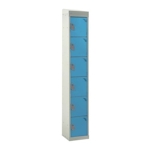 Standard Locker - With Sloping Top 1800.300.450 - 6 Compartment - Light Blue Doors