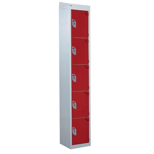 Standard Locker - With Sloping Top 1800.300.450 - 5 Compartment - Red Doors