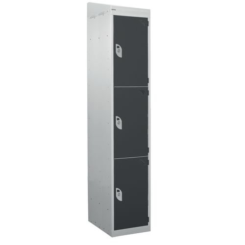 Standard Locker - With Sloping Top 1800.300.450 - 3 Compartment Dark Grey Doors