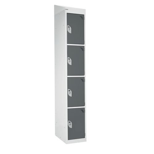 Standard Locker - With Sloping Top 1800.300.450 - 4 Compartment - Dark Grey Doors