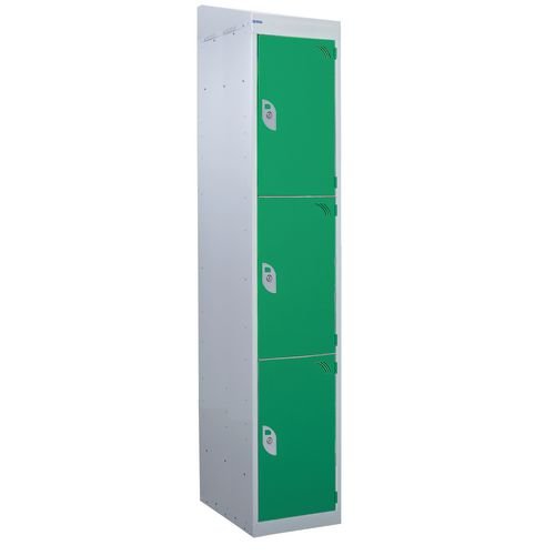 Standard Locker - With Sloping Top 1800.380.380 - 3 Compartment Green Doors