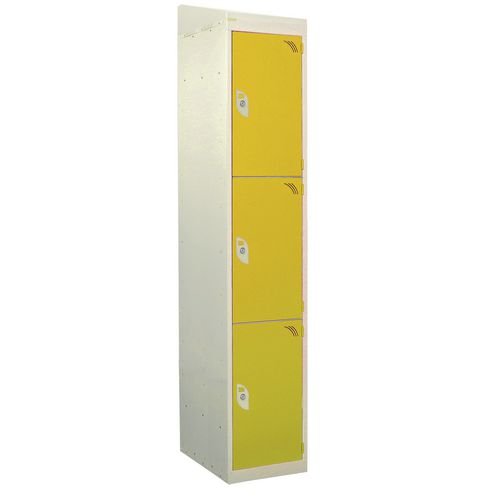 Standard Locker - With Sloping Top 1800.380.380 - 3 Compartment Yellow Doors