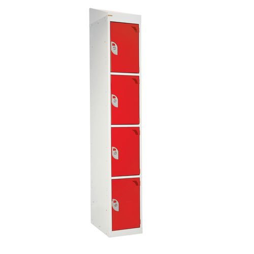 Standard Locker - With Sloping Top 1800.380.380 - 4 Compartment Red Doors