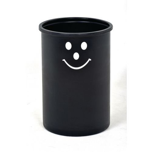 Open top waste bin with white smiley face logo - Black