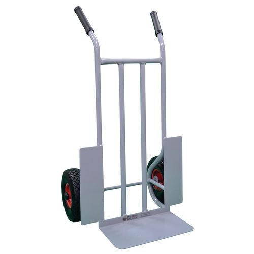 Steel sack trucks with fixed toe plate - wide back frame, pneumatic tyres