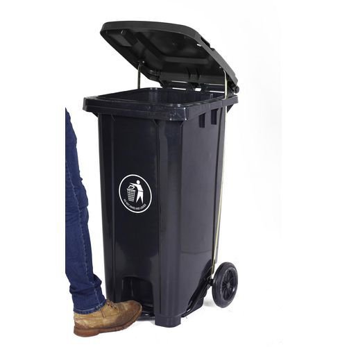 Pedal operated wheelie bin with coloured lid